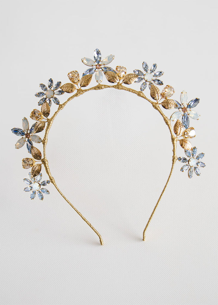 Milan bridal crown with 7 flower setting with rhinestones.