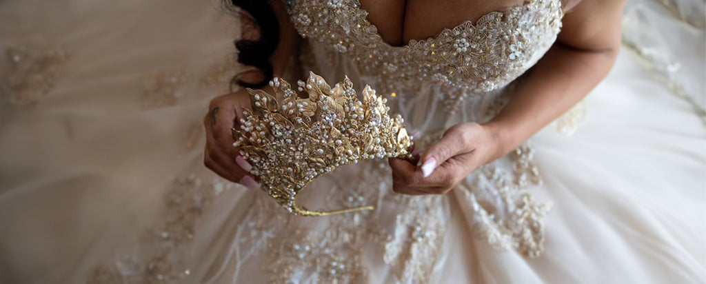 Large hand beaded statement wedding crown 