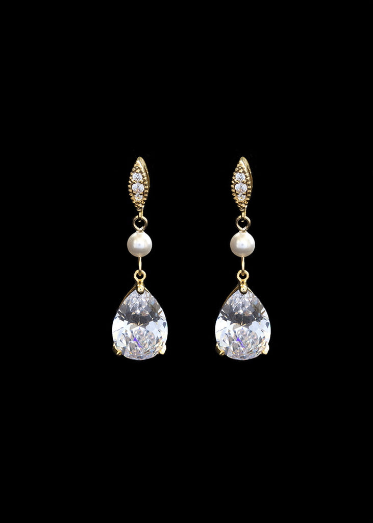 CZ studs with a tear drop shape cubic zirconia drop.