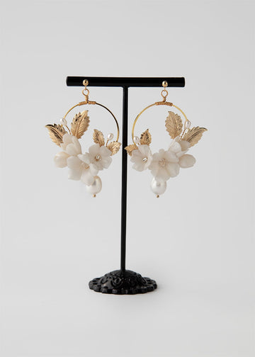 Wedding earrings Azalea with pretty handmade flower and pearls.