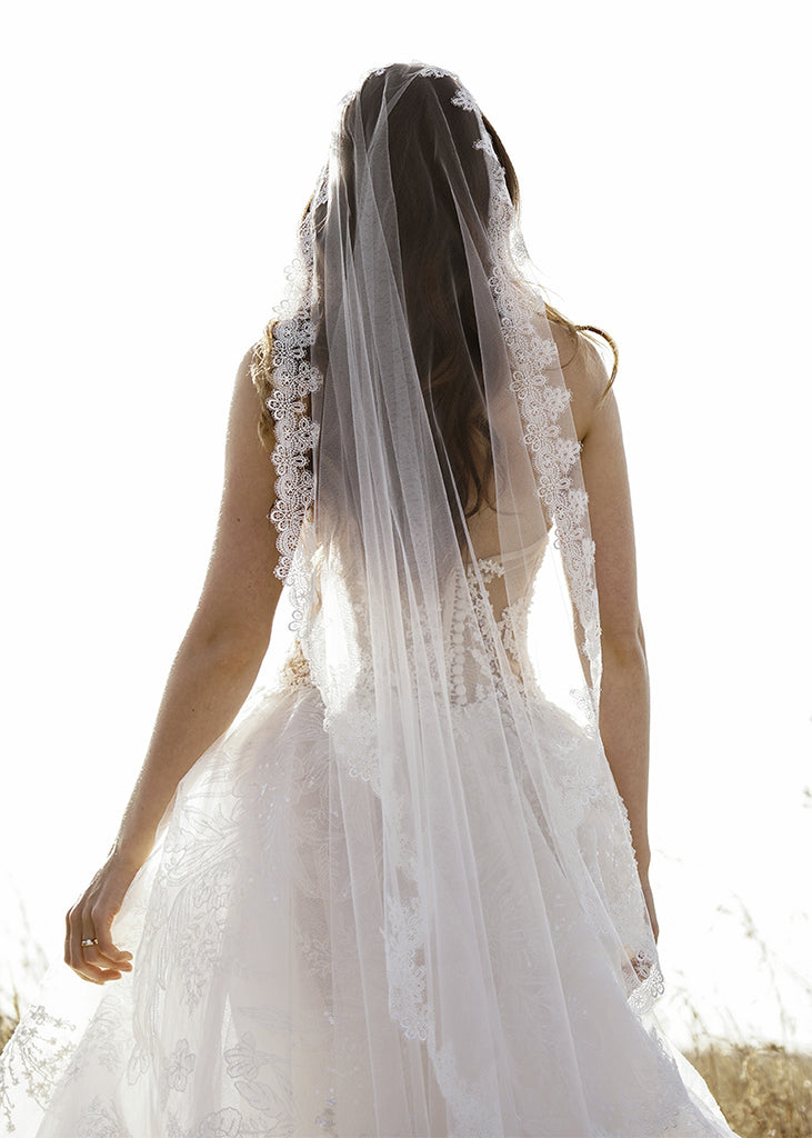 Florence lace edge mantilla single tier wedding veil.