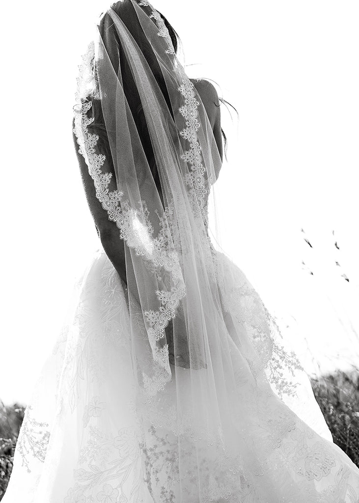 Florence lace edge mantilla single tier wedding veil.