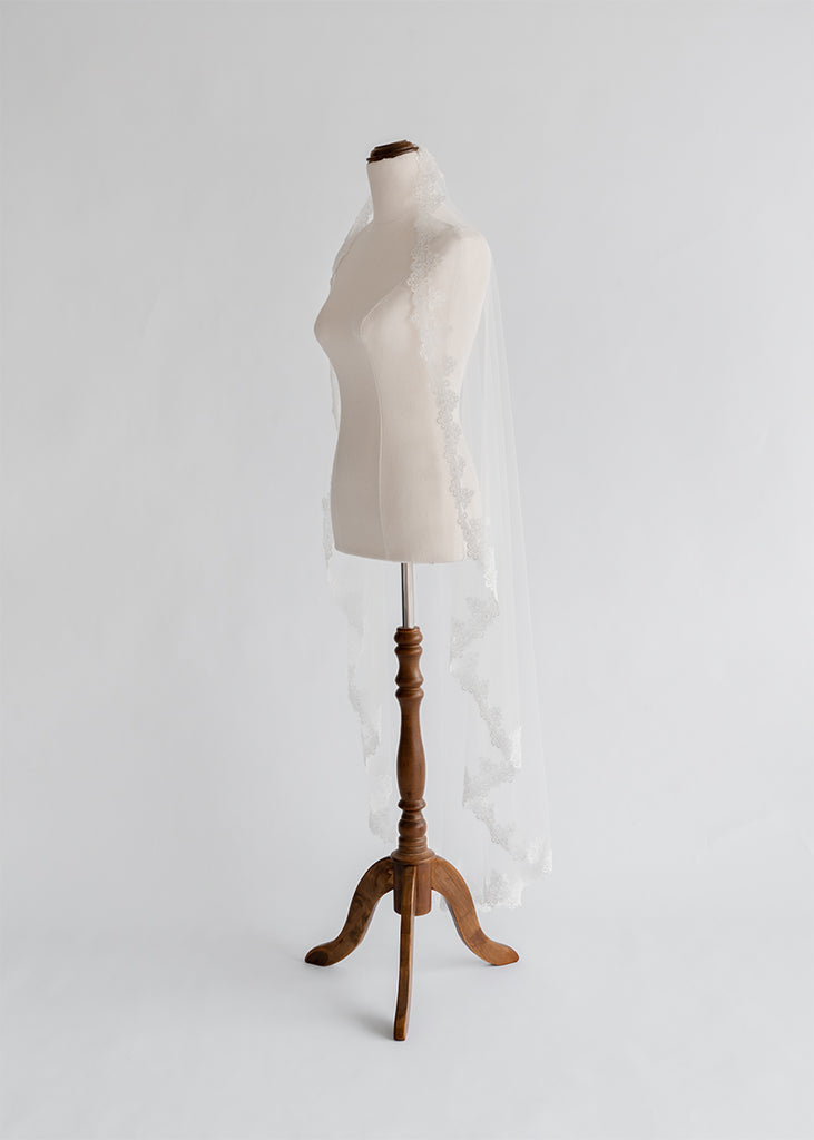 Florence lace edge mantilla single tier wedding veil.