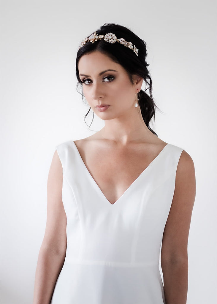 Pearl drop earring on a 30mm hoop and rhinestone headband