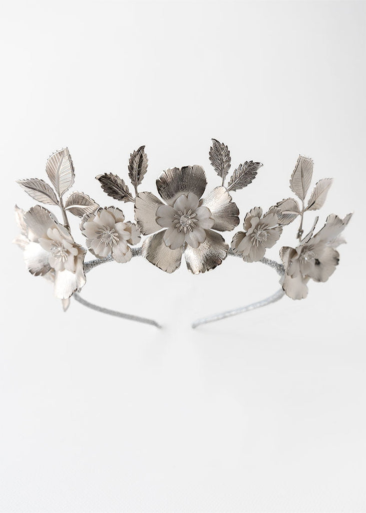 Gracelyn wedding crown with brass flower leaves