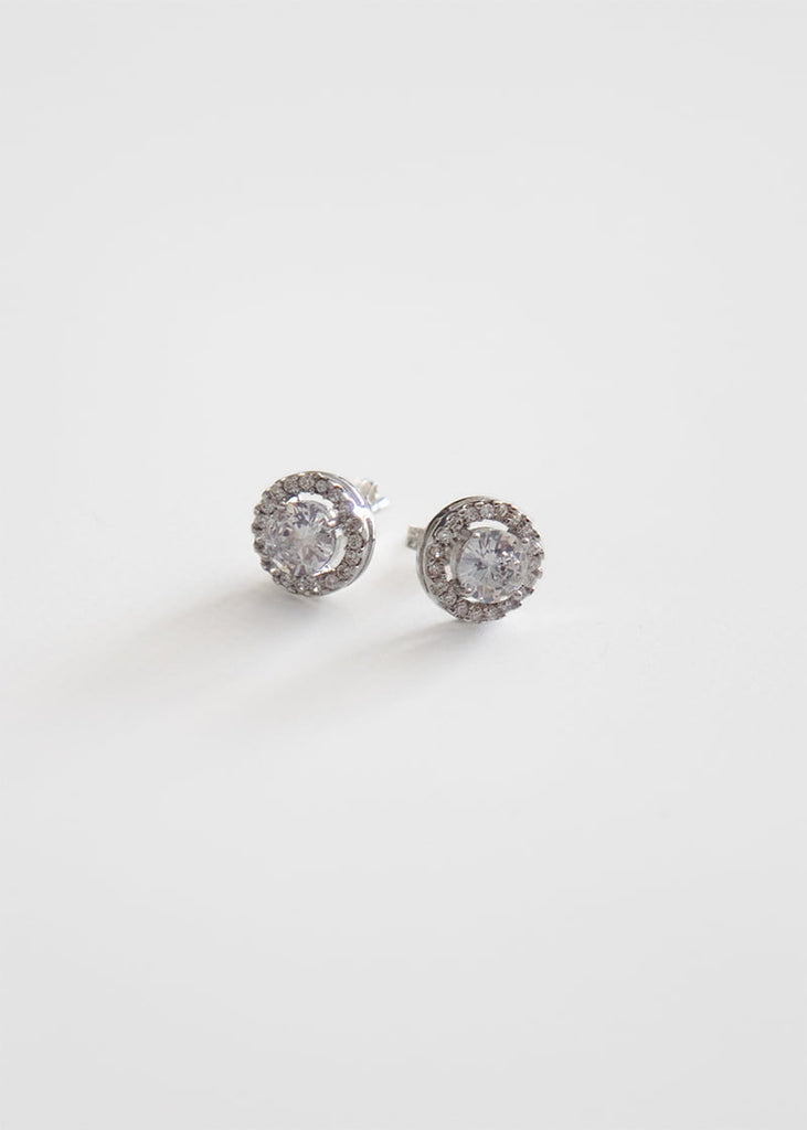 CZ round earrings with small cubic zirconia around the edge