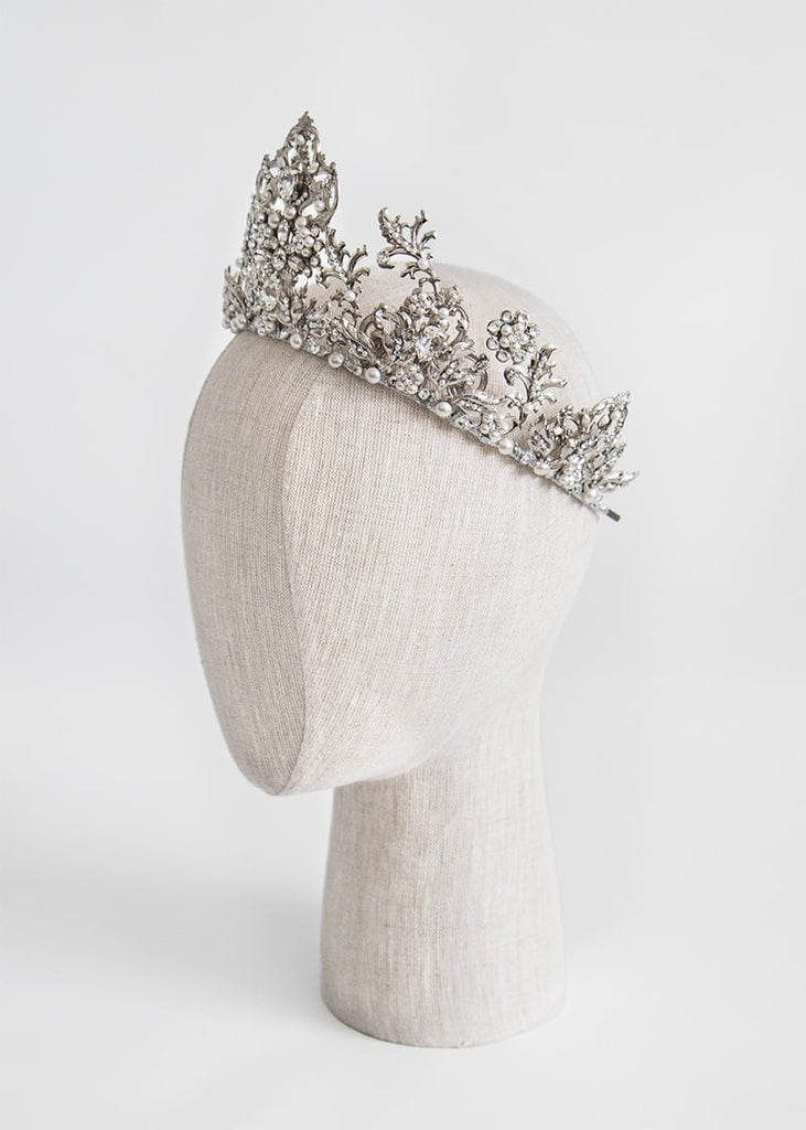 Kristina silver tiara is a large design with lots of beading and is a spectacular design.