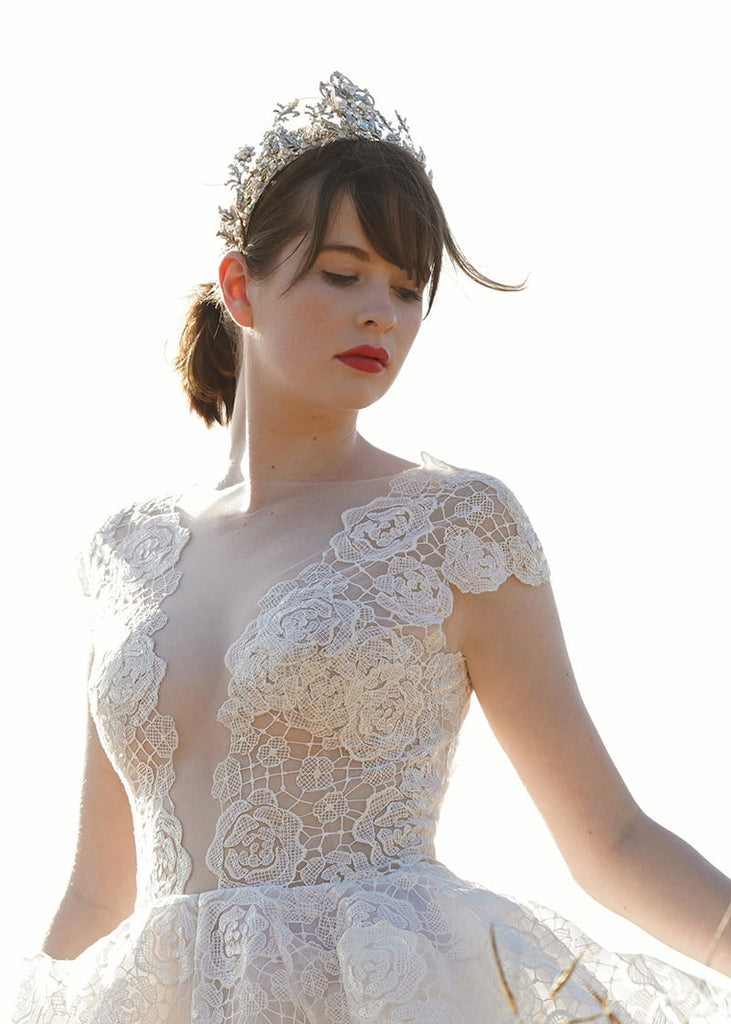 Statement wedding crown with hand beading.