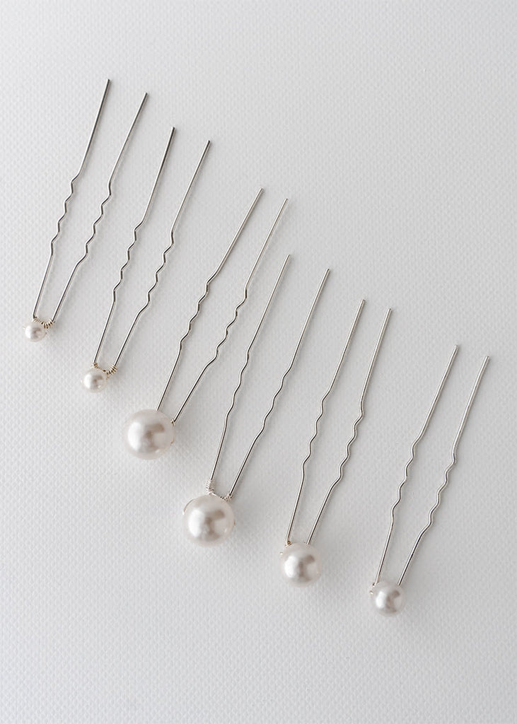 6 pearl pins in different size ranging from 5mm to 12mm - Marilyn wedding hair pins