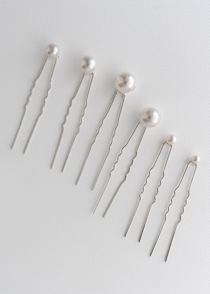 6 pearl pins in different size ranging from 5mm to 12mm - Marilyn wedding hair pins
