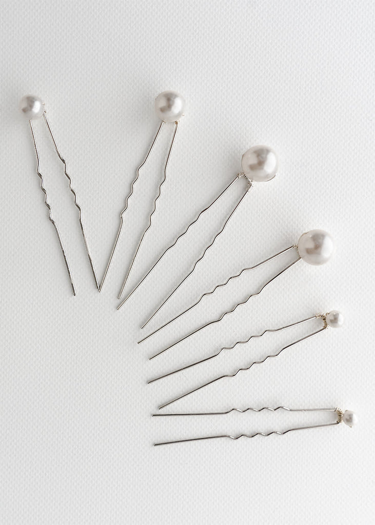 6 pearl pins in different size ranging from 5mm to 12mm - Marilyn wedding hair pins