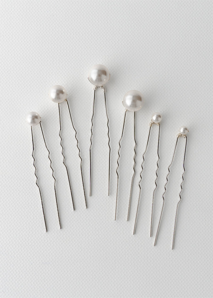 6 pearl pins in different size ranging from 5mm to 12mm - Marilyn wedding hair pins