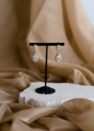 Nicola crystal bridal earrings in a tear drop shape.