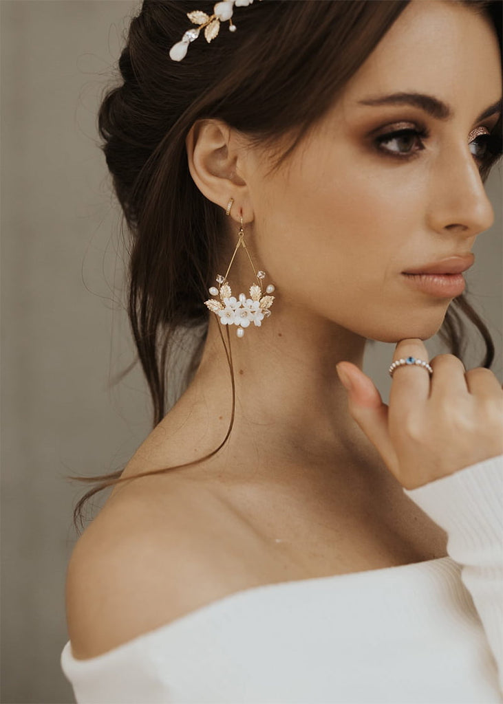 Olivia gold floral wedding earrings