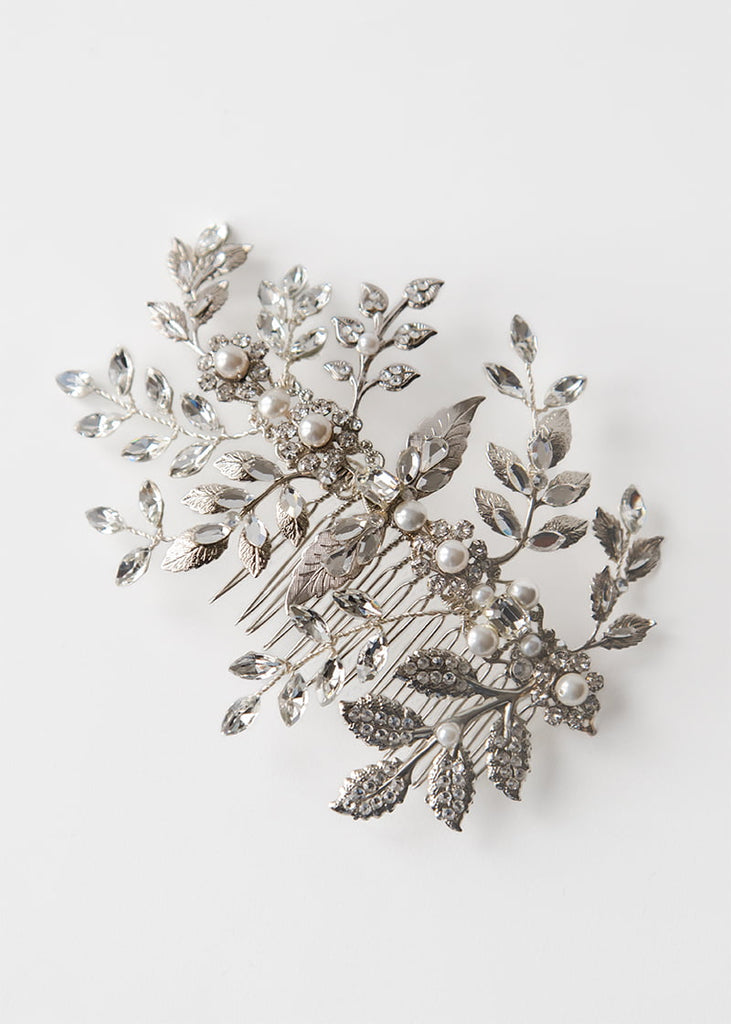 Sarah silver wedding comb with beading